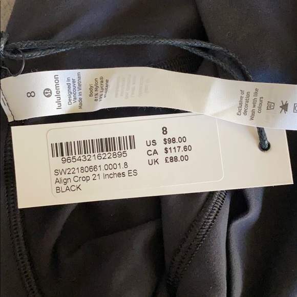 SoulCycle x Lululemon Crop Tights Leggings Sz 8 - Picture 5 of 6